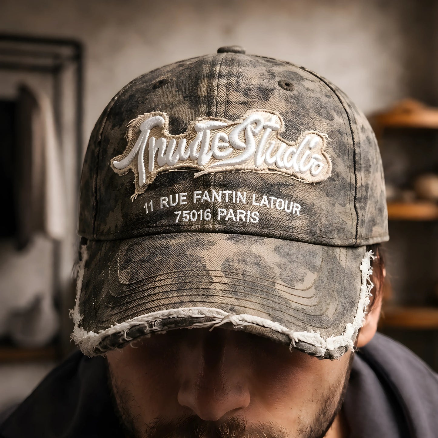 Distressed Paris Studio Camo Cap