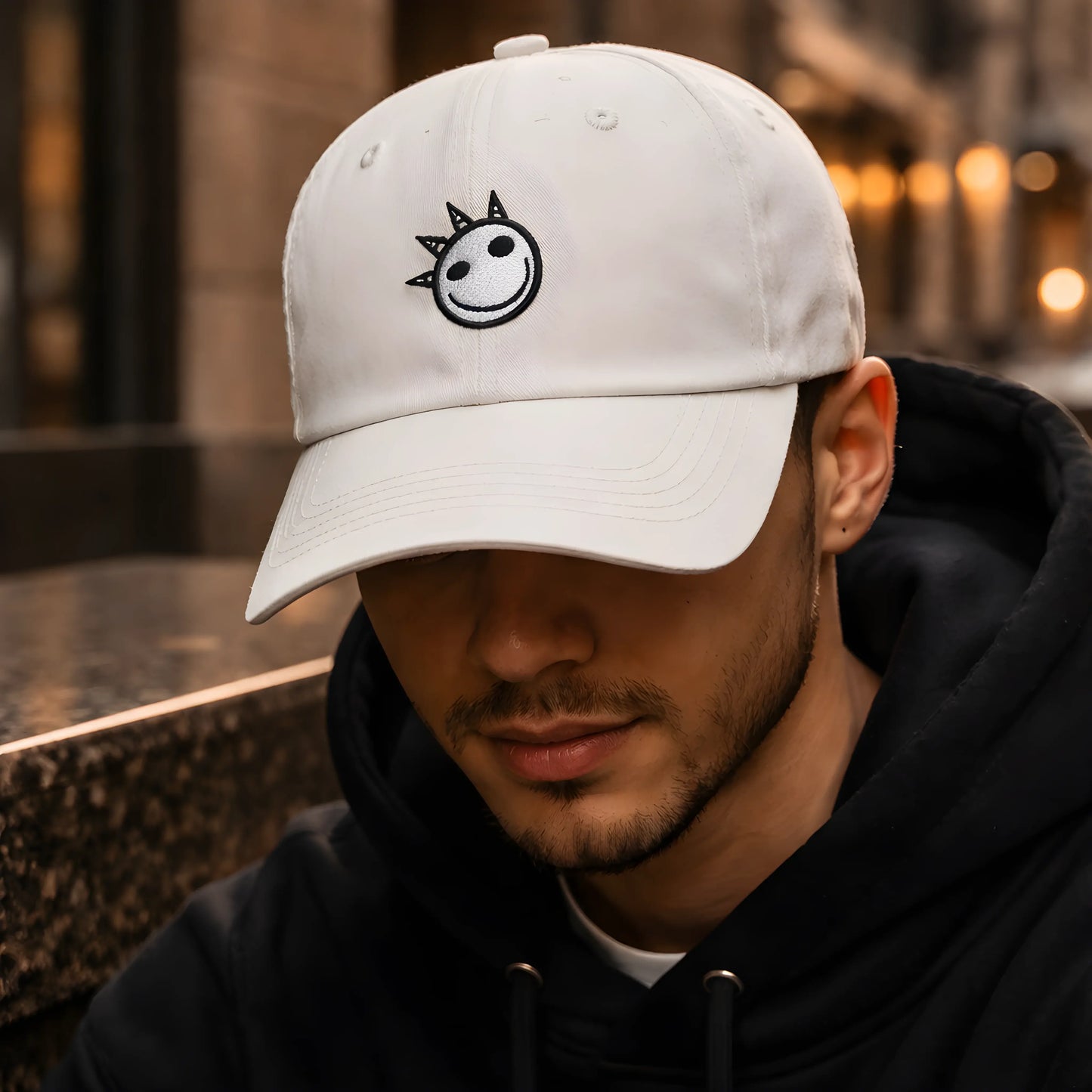 Spiky Smiley Embroidered Cap