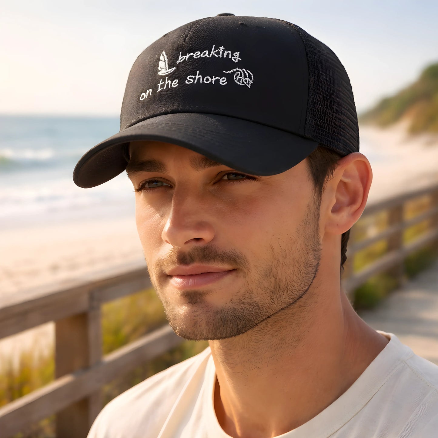 "Breaking on the Shore" Nautical Trucker Cap