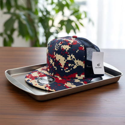 Voukies Digital Camo Trucker Cap – Red, Navy & Beige