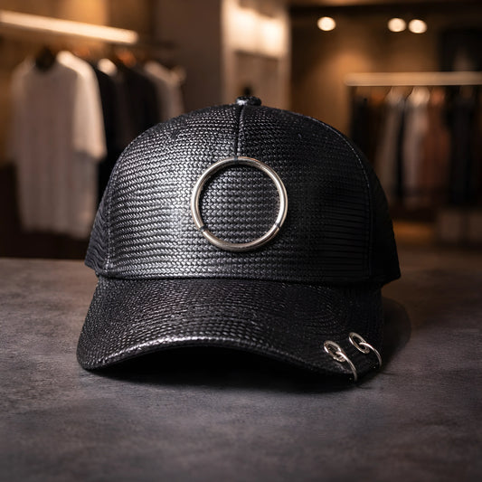 Black Woven O-Ring Pierced Cap