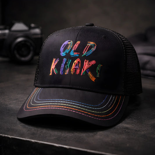 Old Khaki Multi-Color Embroidery Trucker Cap