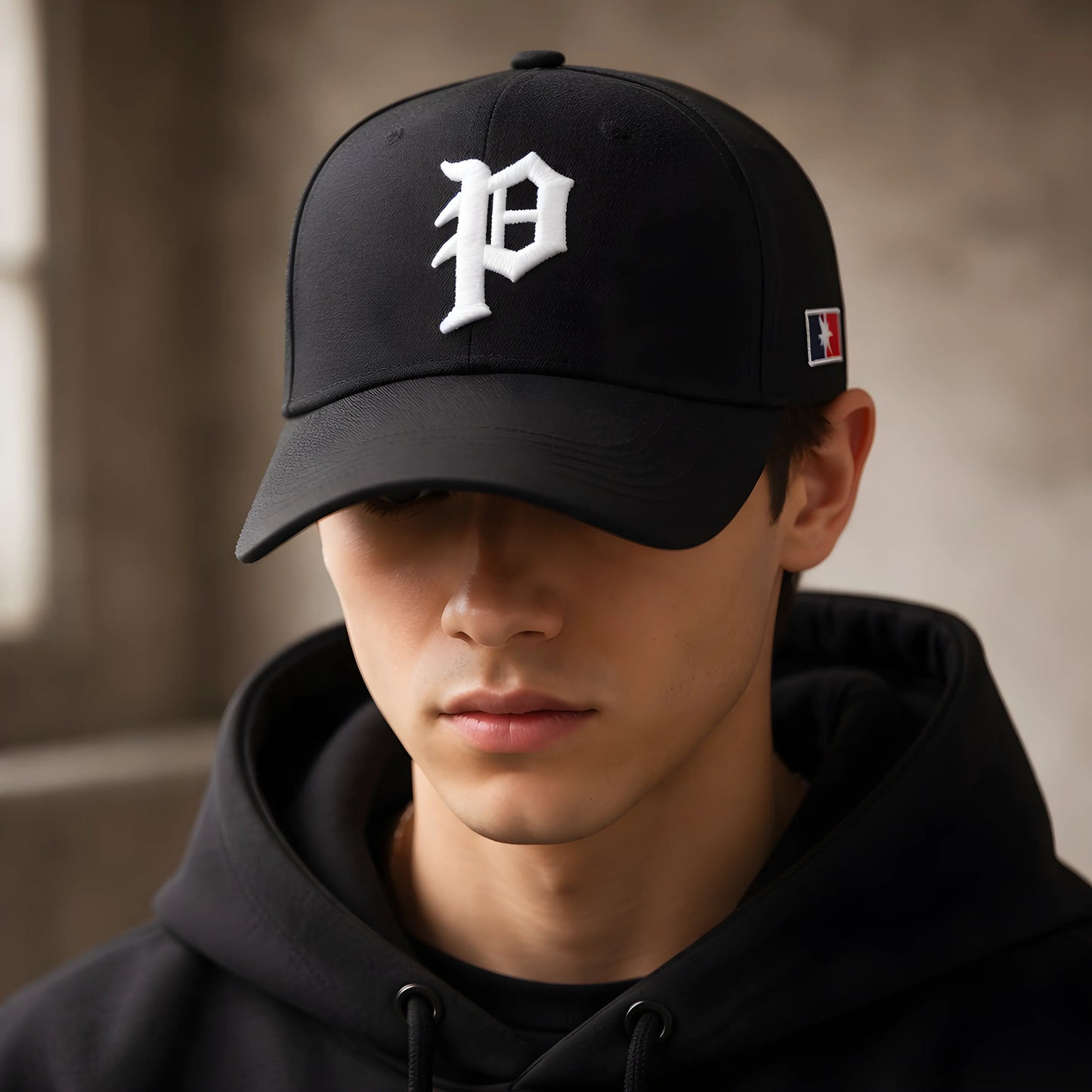 Gothic "P" Monogram Black Baseball Cap