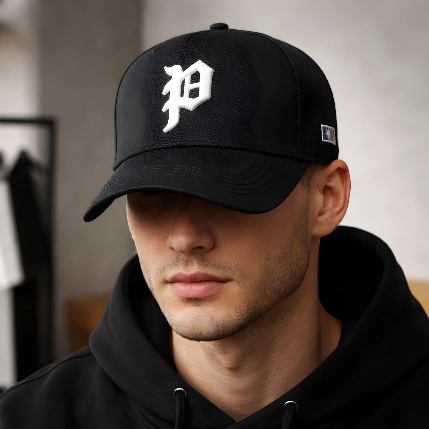 Gothic "P" Monogram Black Baseball Cap