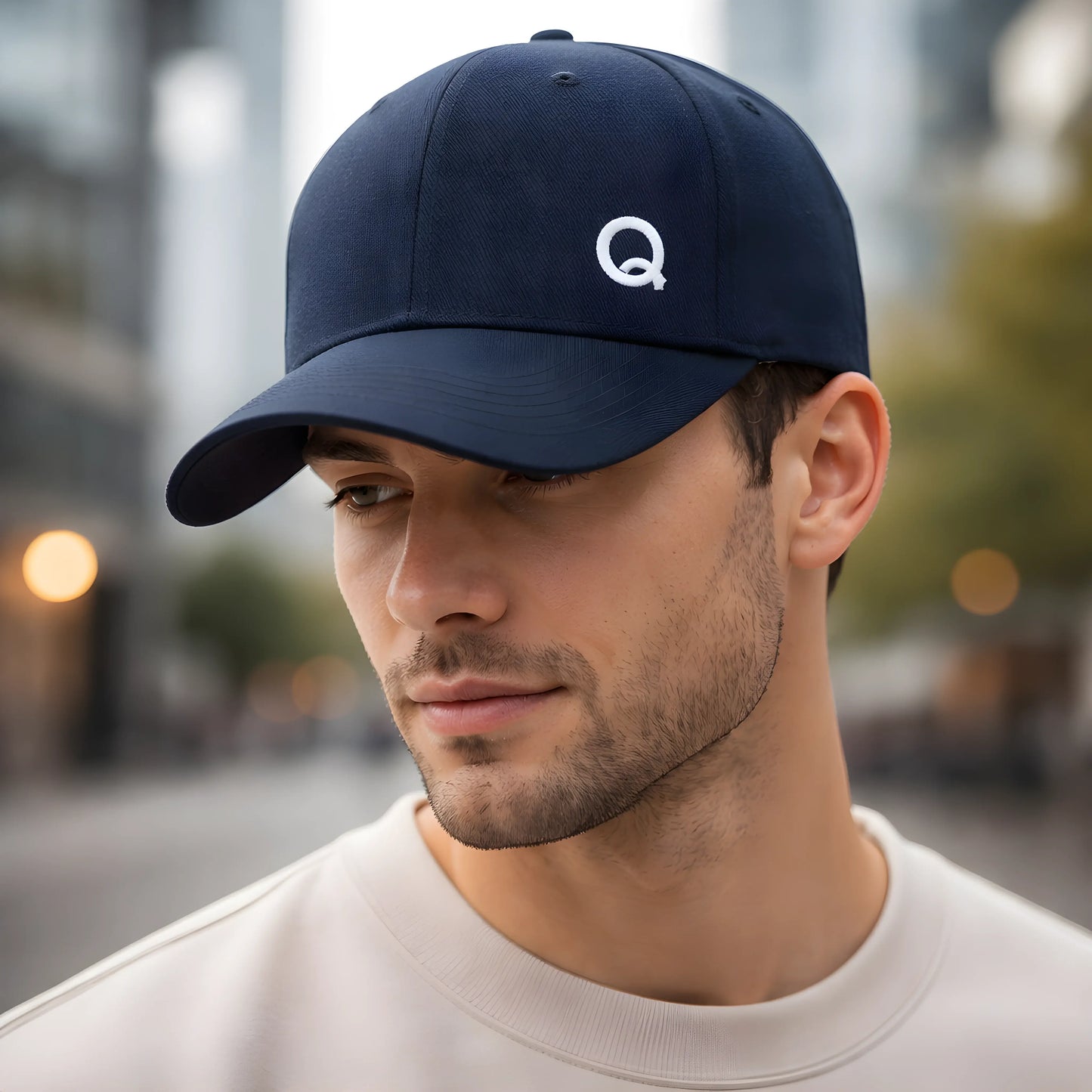 Navy Blue Cap with Minimalist “Q” Logo