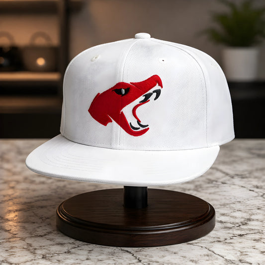 White Snapback with Red Wolf Logo