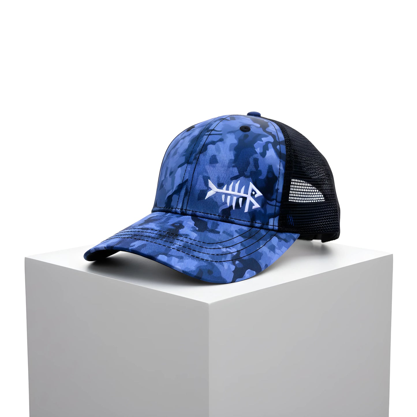 Blue Camo Fishbone Trucker Cap
