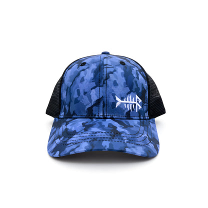 Blue Camo Fishbone Trucker Cap