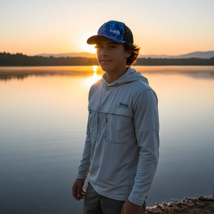Blue Camo Fishbone Trucker Cap