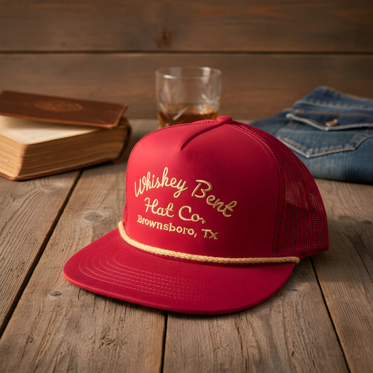 “Whiskey Bent Trucker Cap – Maroon Edition”