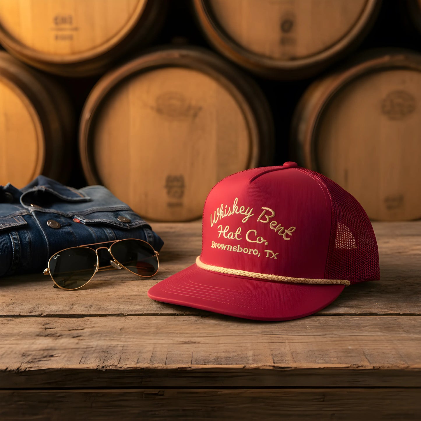 “Whiskey Bent Trucker Cap – Maroon Edition”