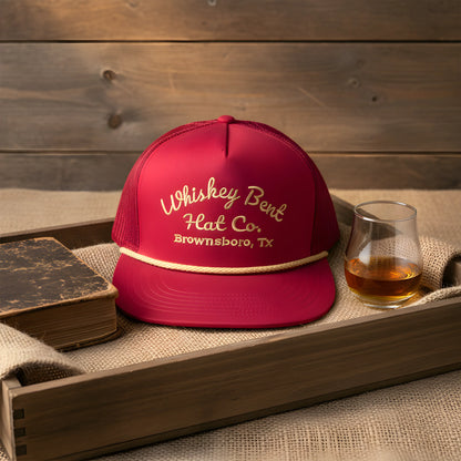 “Whiskey Bent Trucker Cap – Maroon Edition”