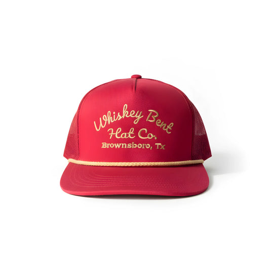 “Whiskey Bent Trucker Cap – Maroon Edition”