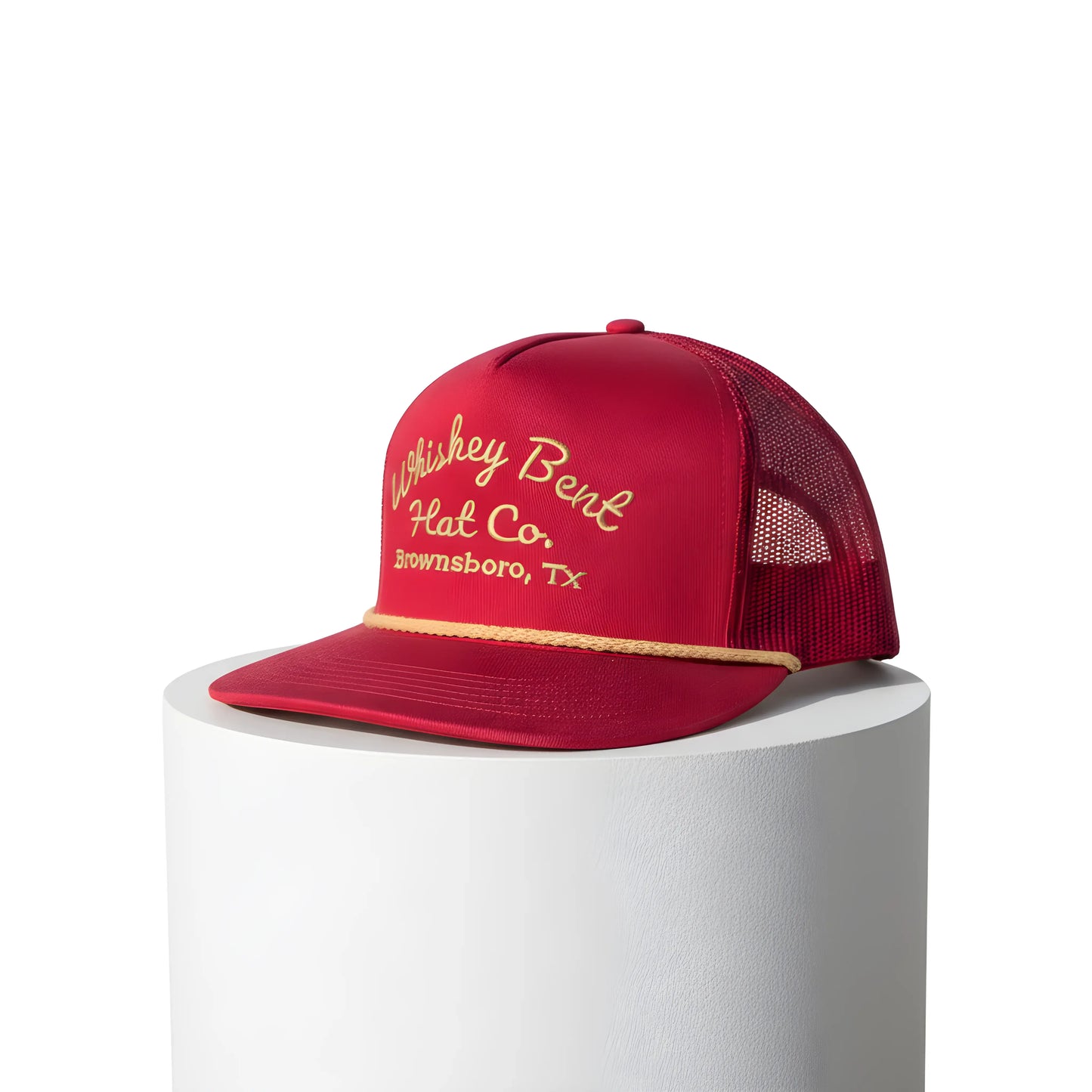 “Whiskey Bent Trucker Cap – Maroon Edition”