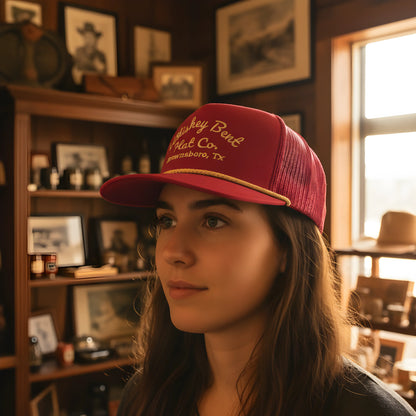 “Whiskey Bent Trucker Cap – Maroon Edition”