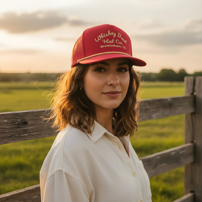 “Whiskey Bent Trucker Cap – Maroon Edition”