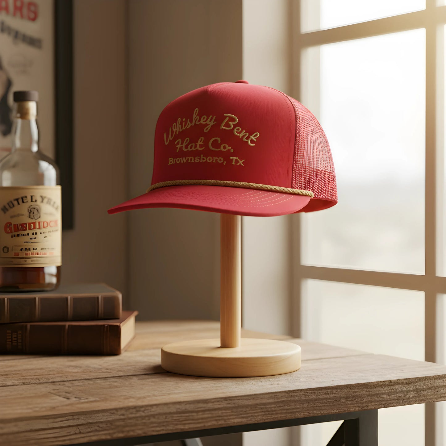 “Whiskey Bent Trucker Cap – Maroon Edition”