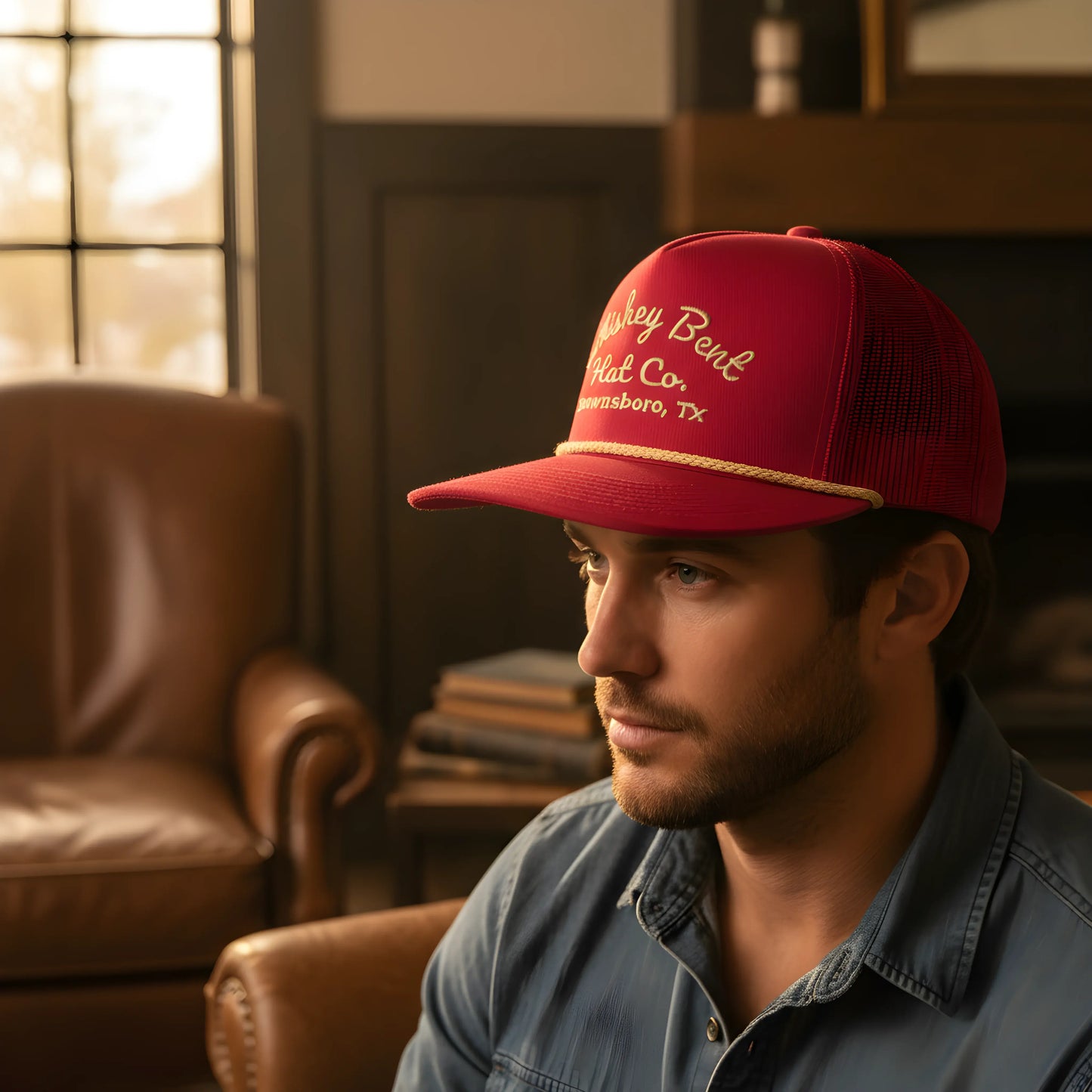 “Whiskey Bent Trucker Cap – Maroon Edition”