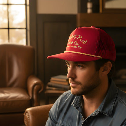 “Whiskey Bent Trucker Cap – Maroon Edition”