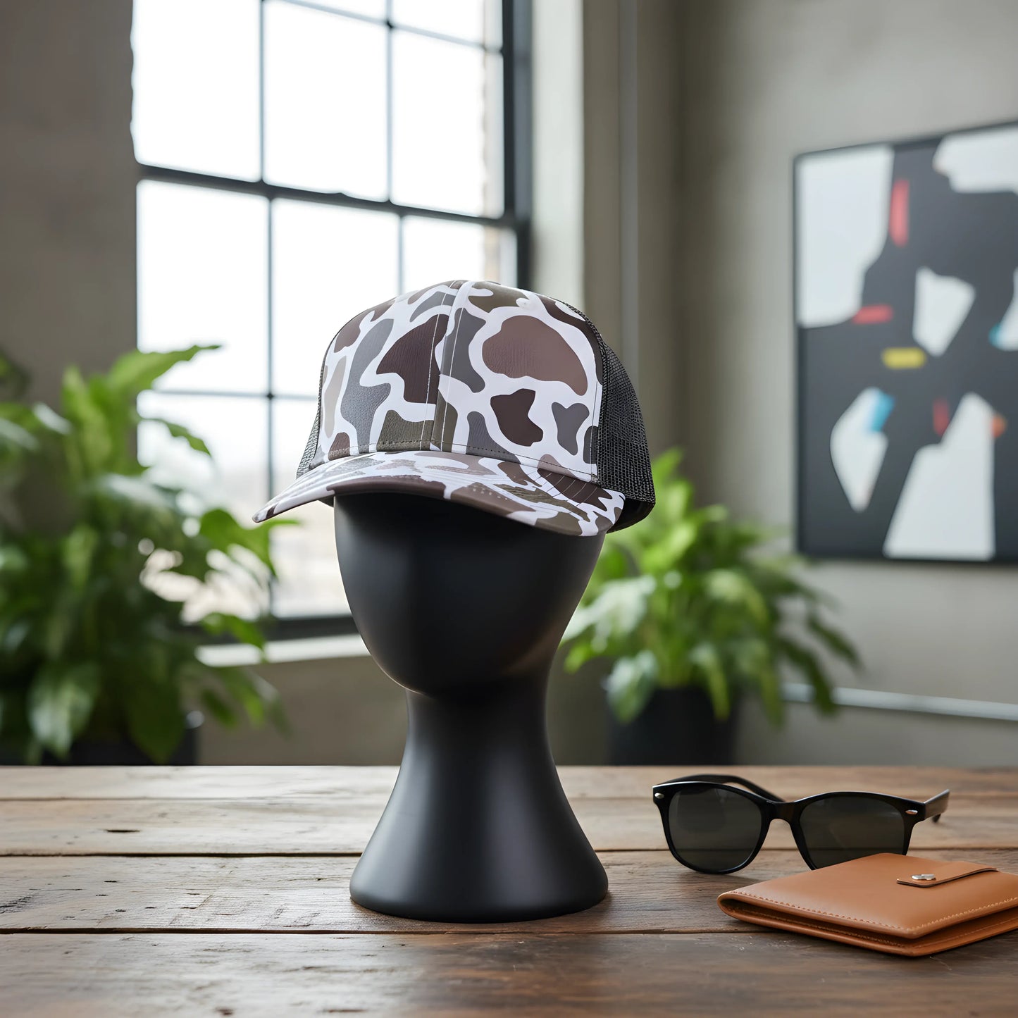 Grey Camo Mesh Trucker Cap