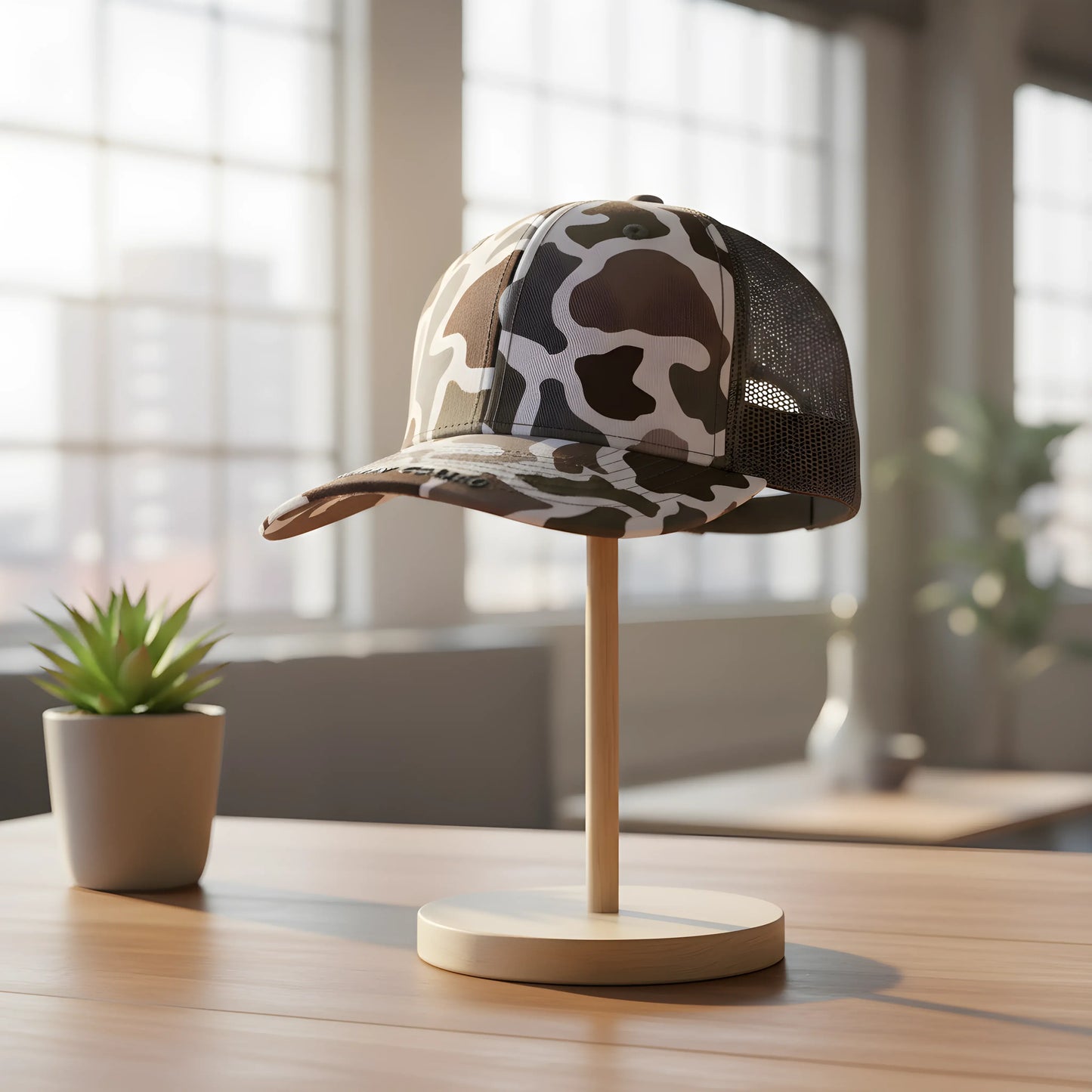 Grey Camo Mesh Trucker Cap