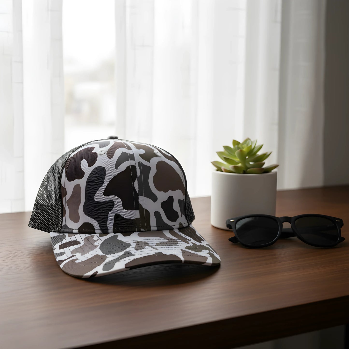 Grey Camo Mesh Trucker Cap