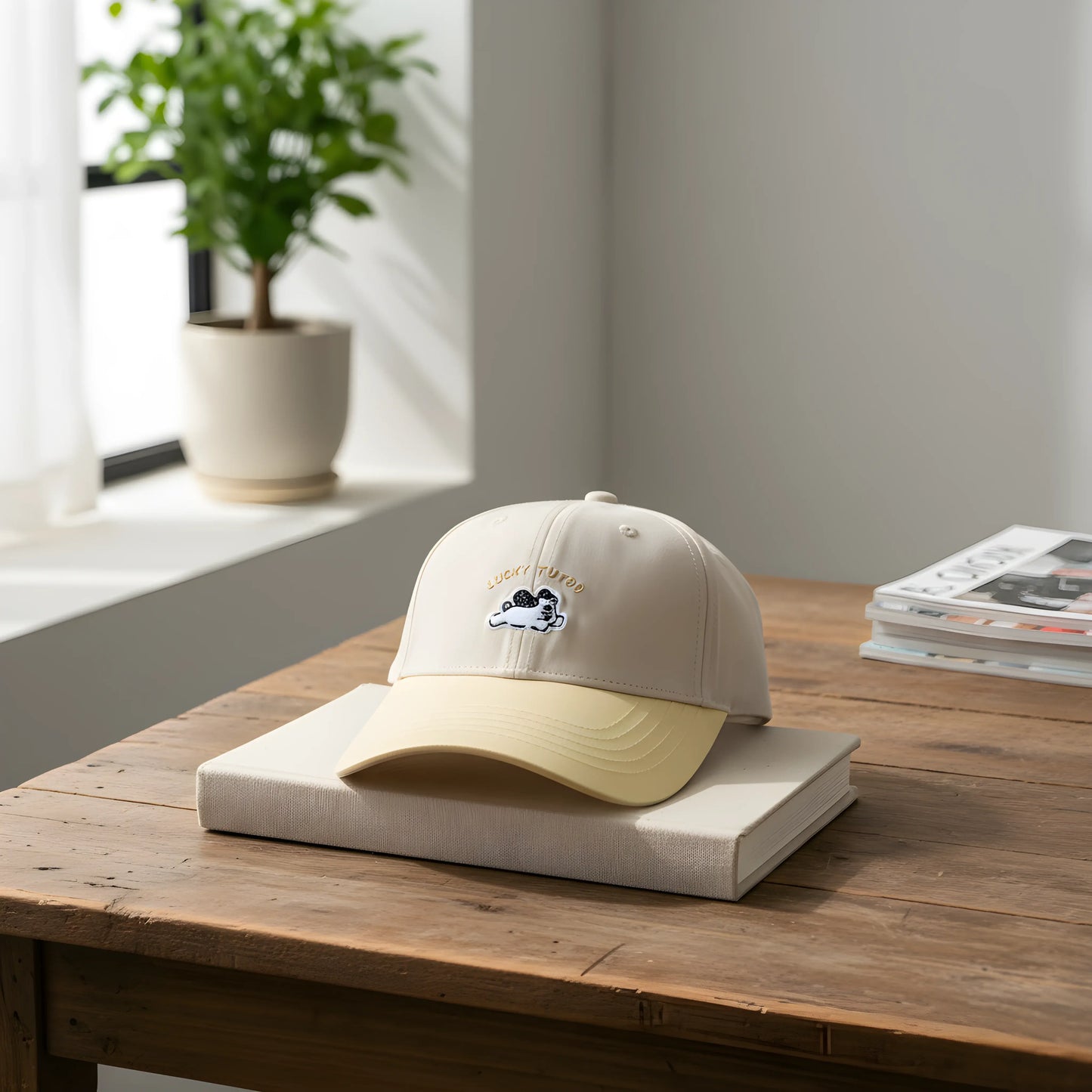 “Lucky Puppy Two-Tone Cap – Cream & Pastel Yellow”