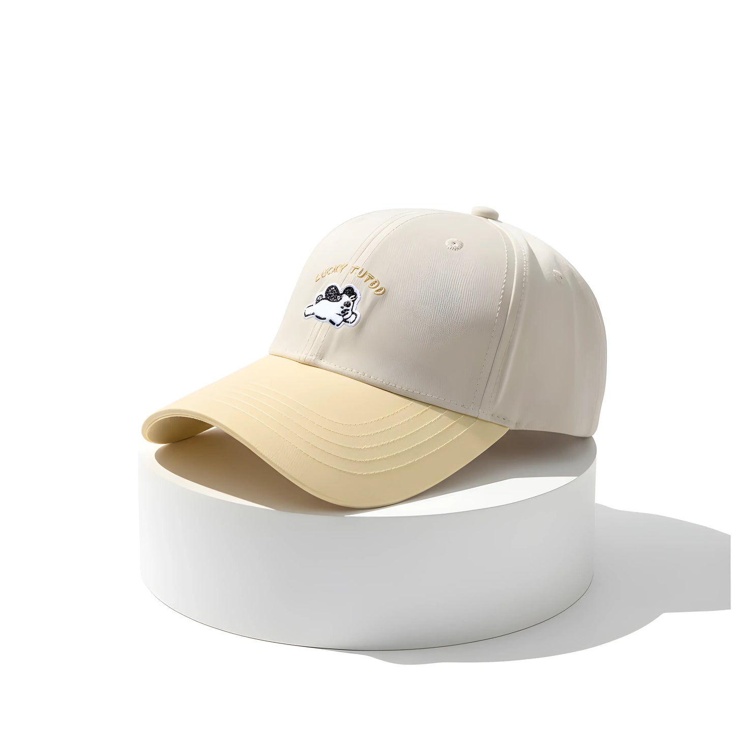 “Lucky Puppy Two-Tone Cap – Cream & Pastel Yellow”