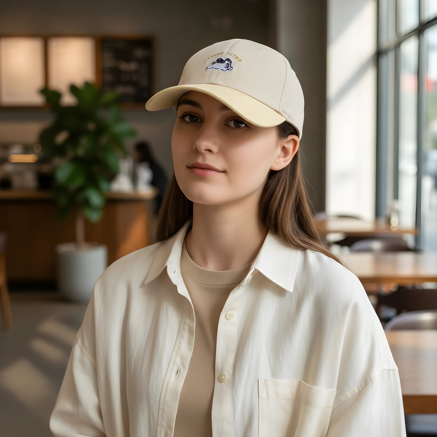 “Lucky Puppy Two-Tone Cap – Cream & Pastel Yellow”