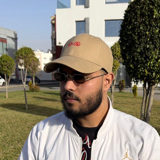 Beige Baseball Cap with Red Embroidery