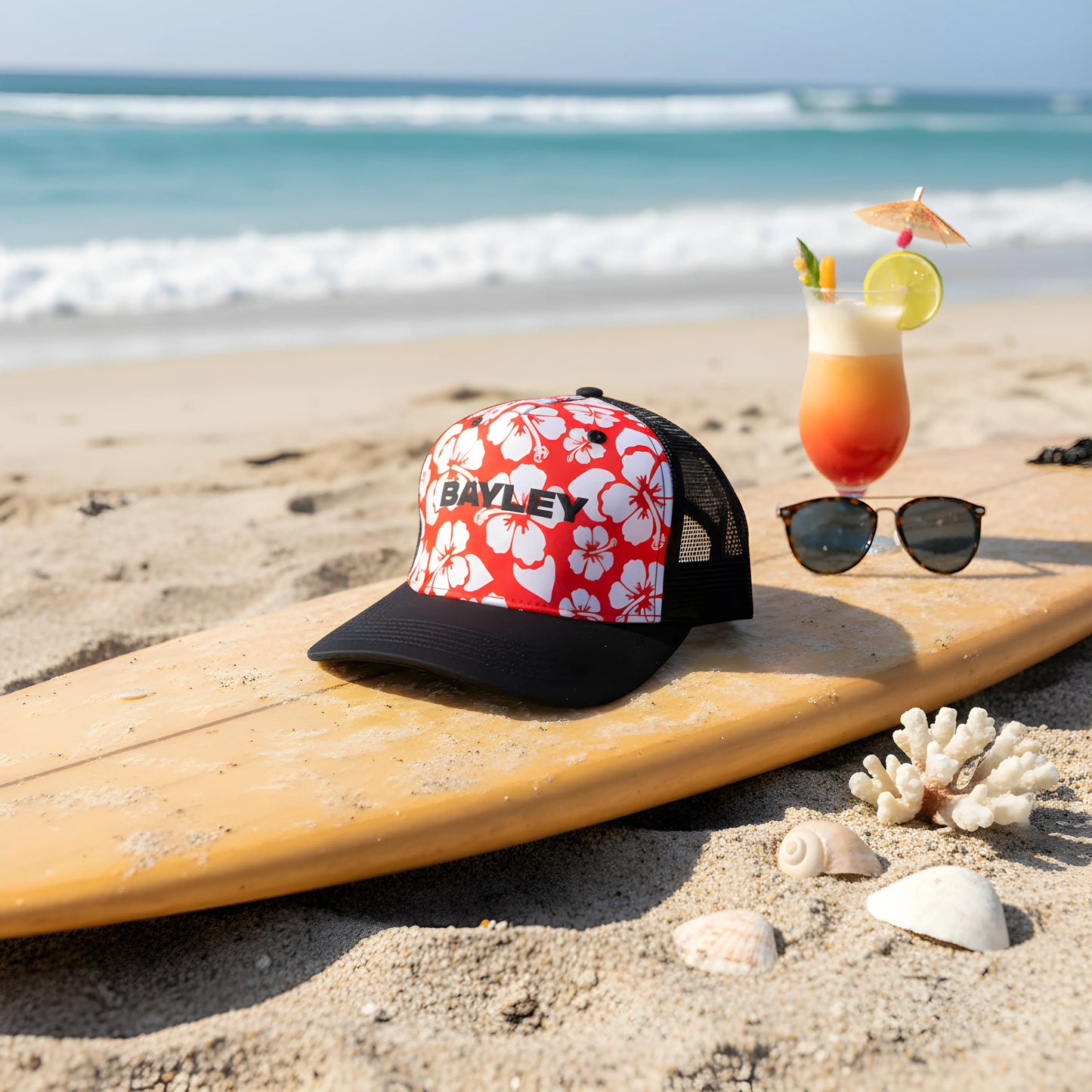 Bayley Hawaiian Floral Trucker Cap