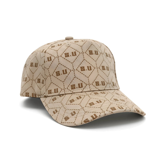 Beige Patterned Baseball Cap with “S.U” Logo