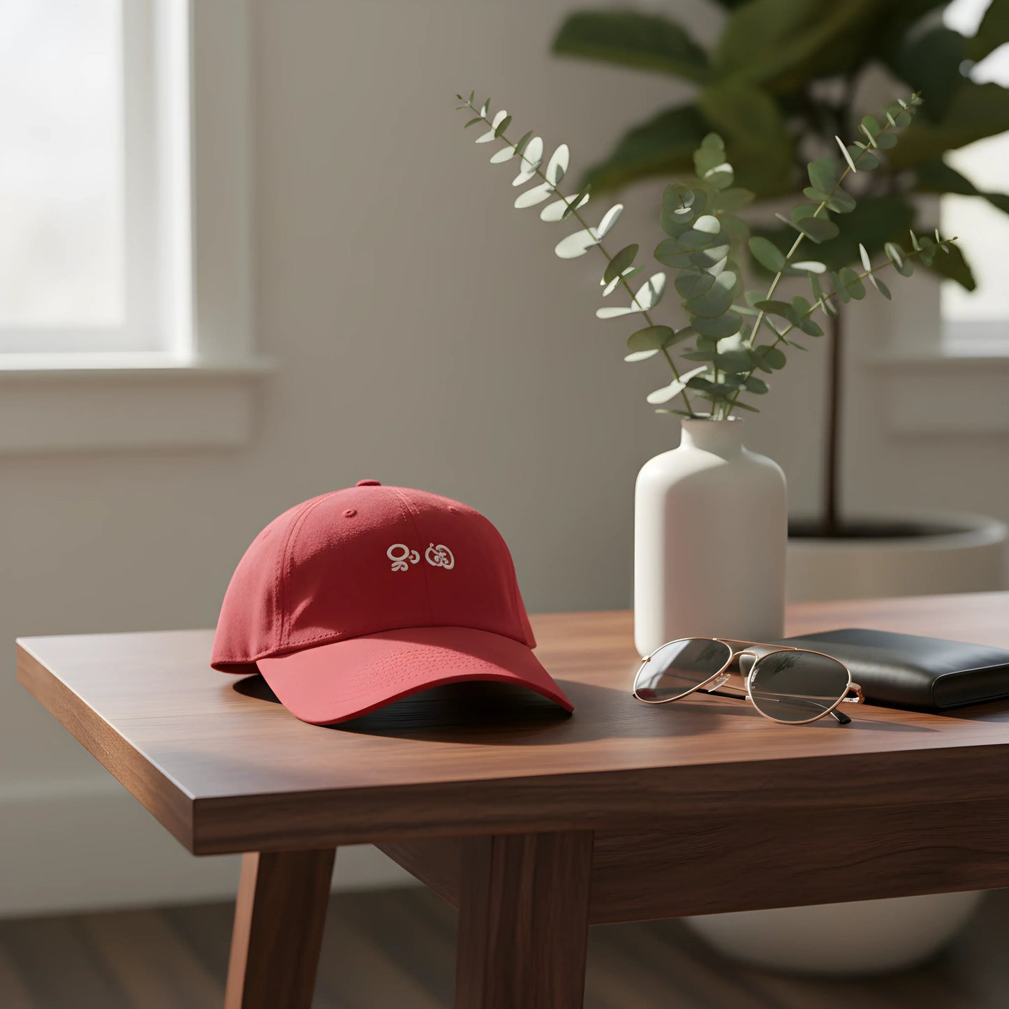 Red Baseball Cap with White Embroidery