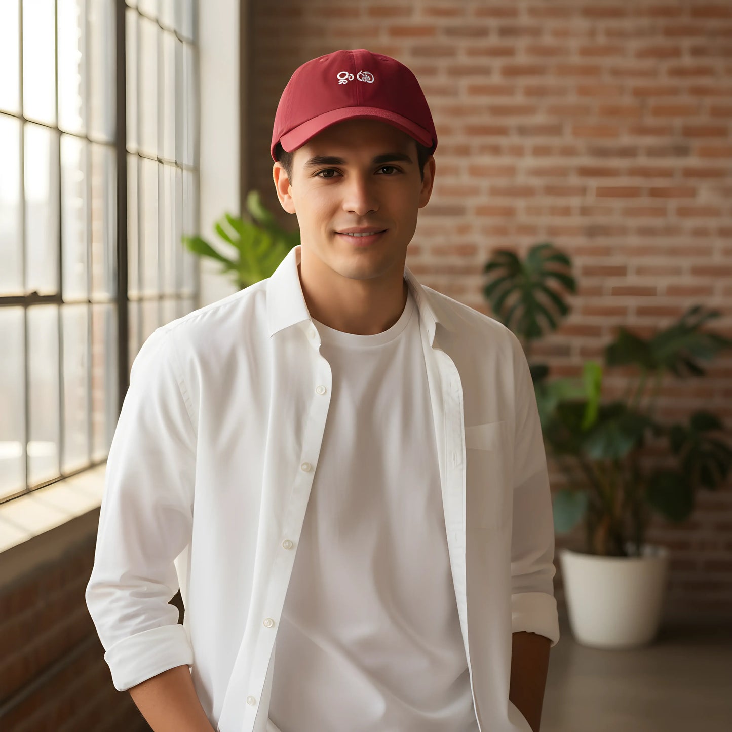 Red Baseball Cap with White Embroidery