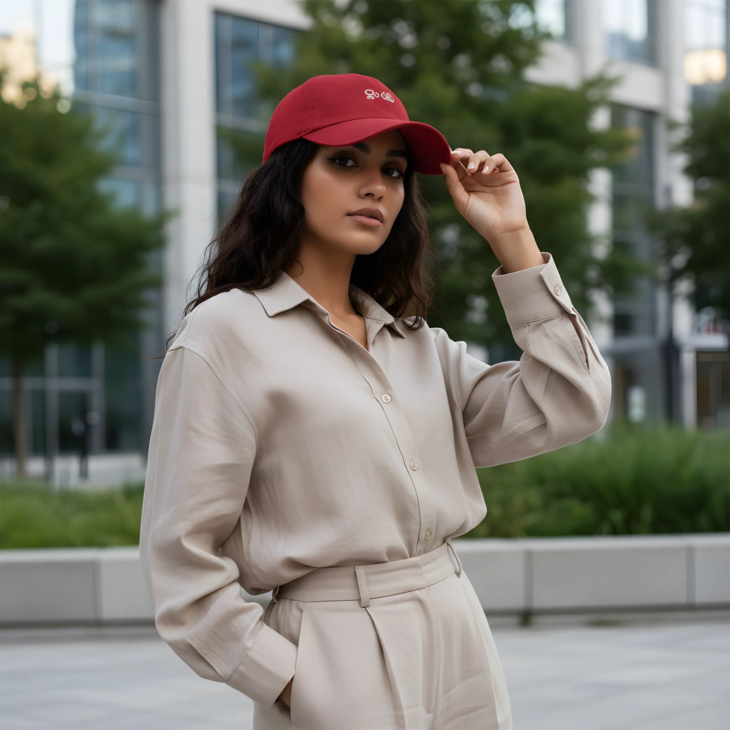 Red Baseball Cap with White Embroidery