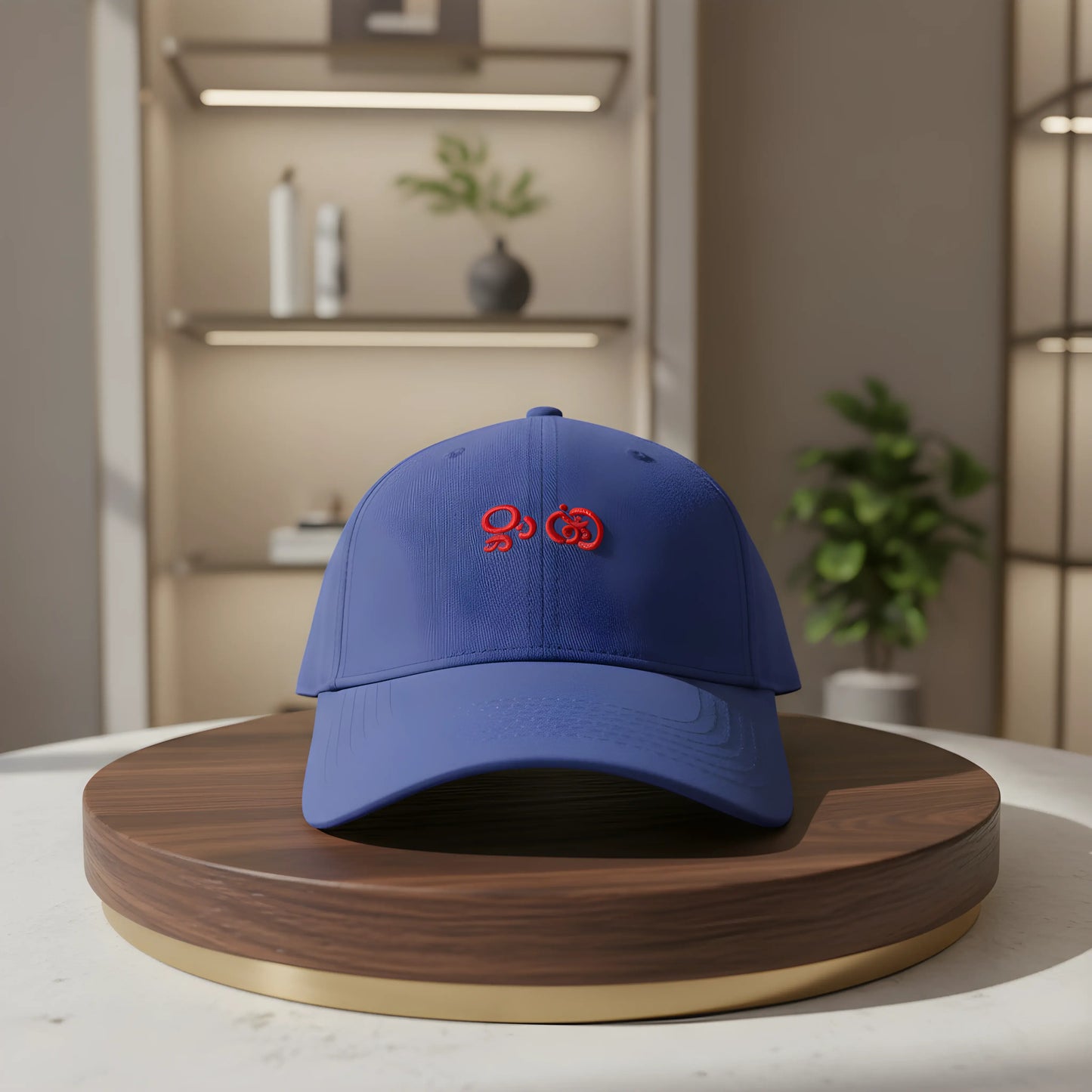 Blue Baseball Cap with Red Embroidery