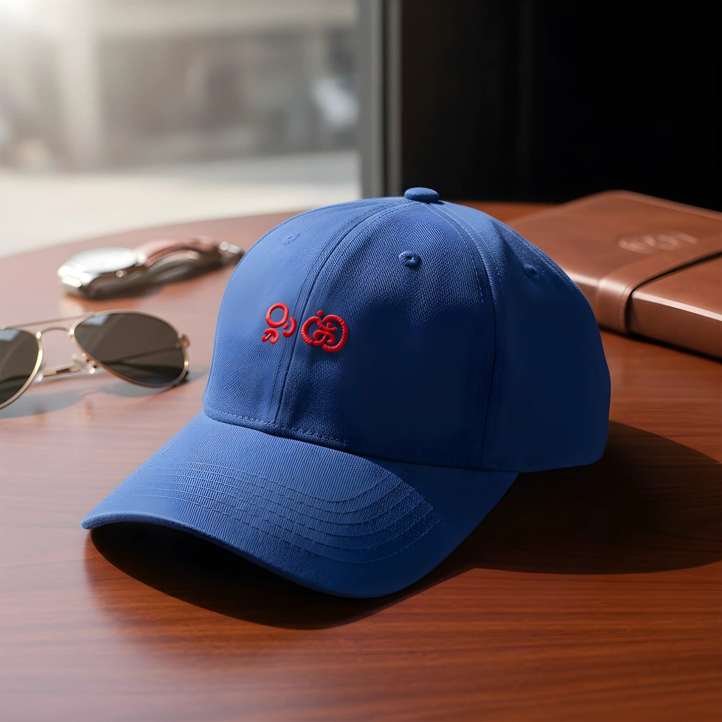Blue Baseball Cap with Red Embroidery