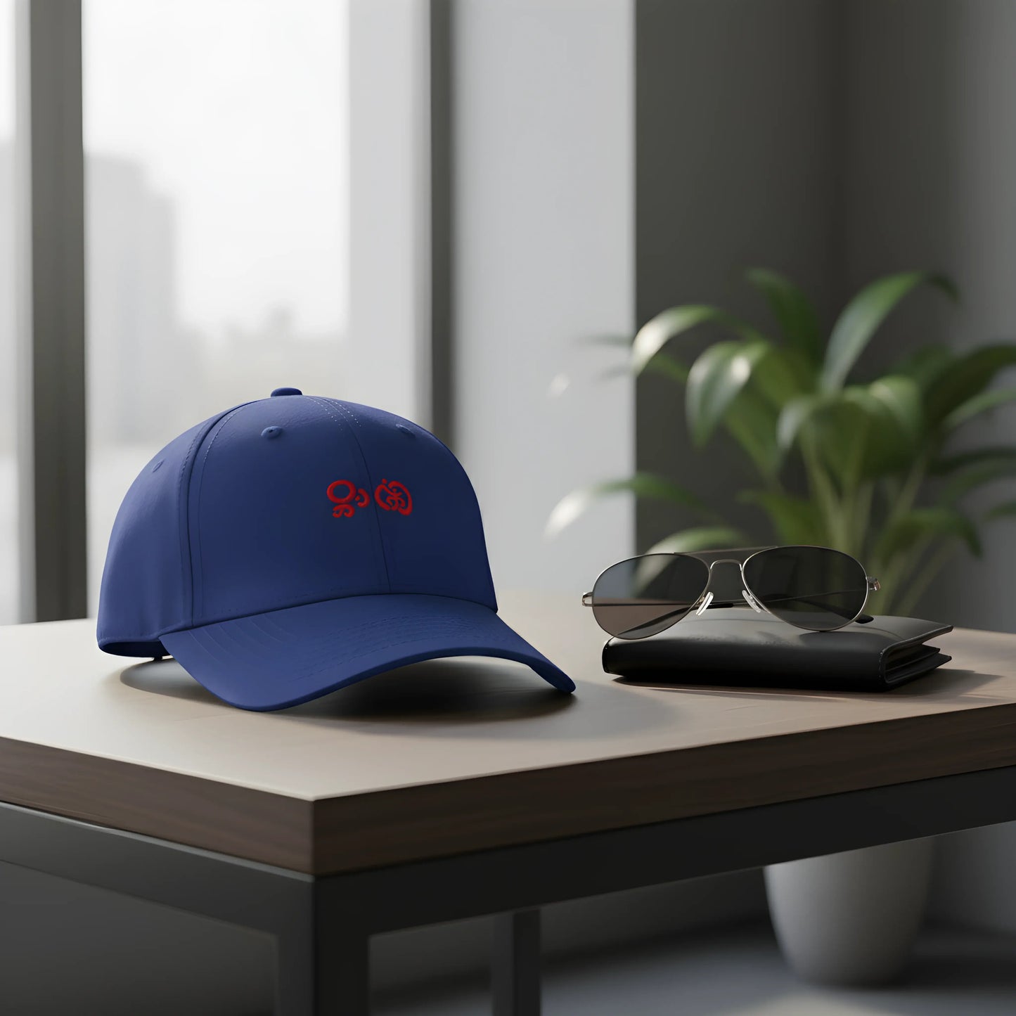 Blue Baseball Cap with Red Embroidery