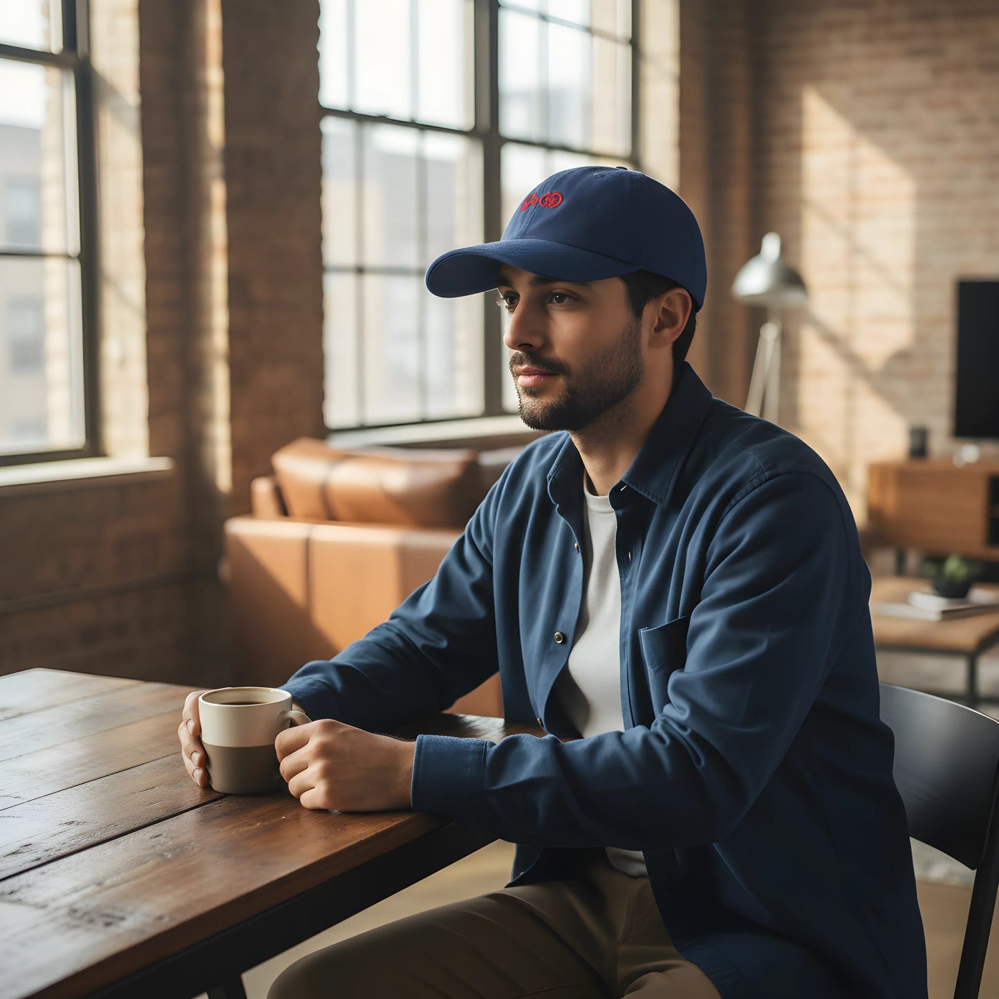 Blue Baseball Cap with Red Embroidery