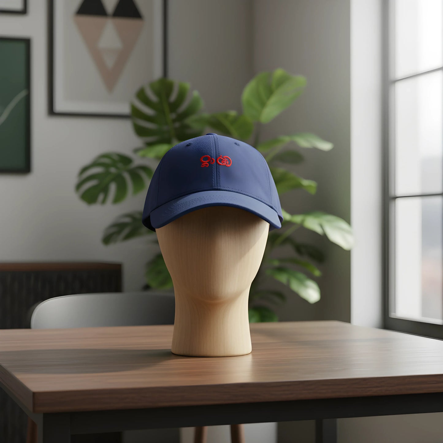 Blue Baseball Cap with Red Embroidery