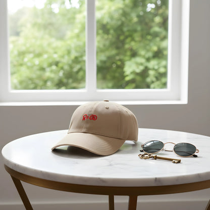 Beige Baseball Cap with Red Embroidery