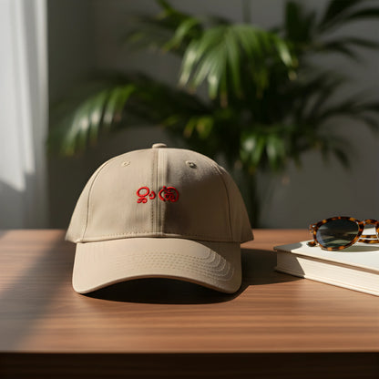 Beige Baseball Cap with Red Embroidery