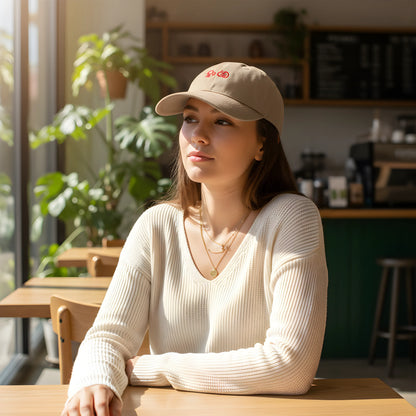 Beige Baseball Cap with Red Embroidery