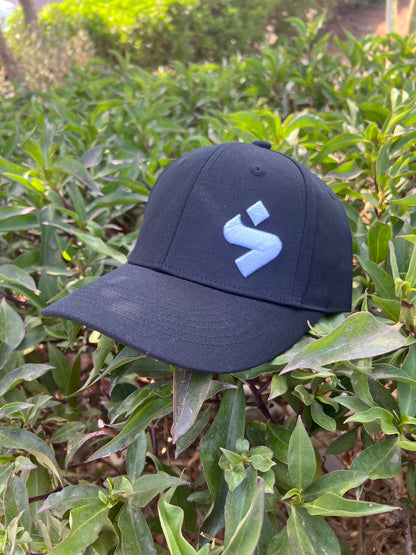 Black Cap with Blue Abstract Logo