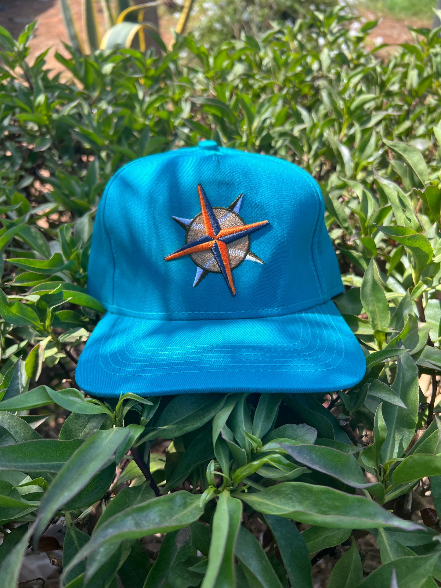 Teal Compass Embroidered Cap