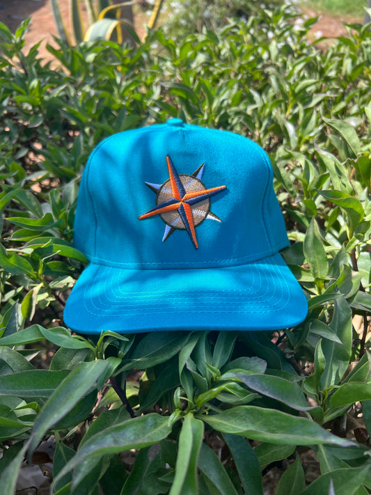 Teal Compass Embroidered Cap