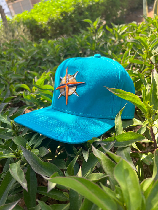 Teal Compass Embroidered Cap