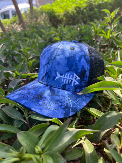 Blue Camo Fishbone Trucker Cap