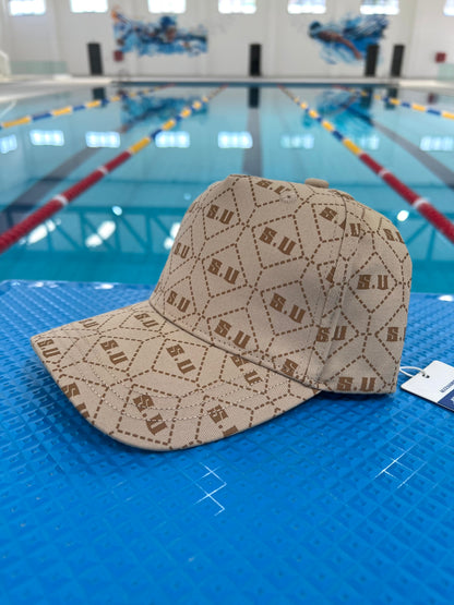 Beige Patterned Baseball Cap with “S.U” Logo
