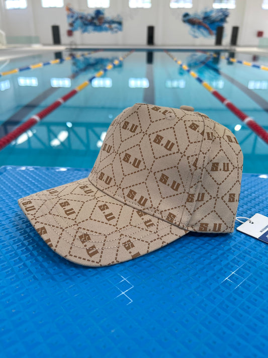 Beige Patterned Baseball Cap with “S.U” Logo